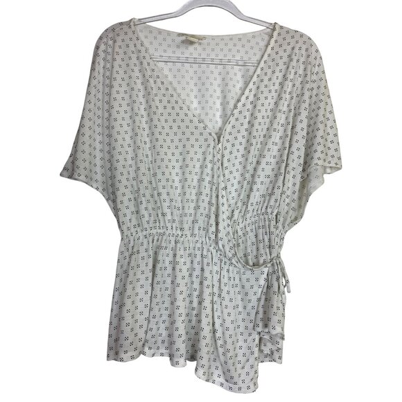 H&M Wrap Style Floral Pattern Top Size Large White & Black Boho Western Casual - Picture 1 of 6